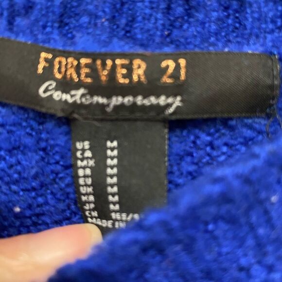 Forever 21 Blue Size M Cropped Sweater With Bows On Sleeves - Picture 2 of 4